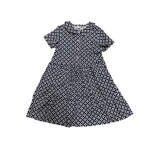 Busy Bees Girls Navy Blue Geometric Floral Peter Pan Collar Cotton Dress Size 8